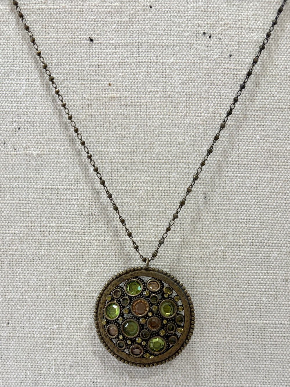 Sorelli Vintage Swarovski Green Crystal Medallion Necklace - Picture 2 of 4